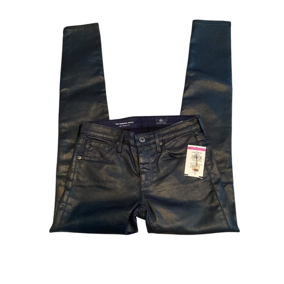❤️AG (Adriano Goldschmied )jeans Faux Leather Ankle-Length Skinny Pants Bl… - Picture 3 of 8